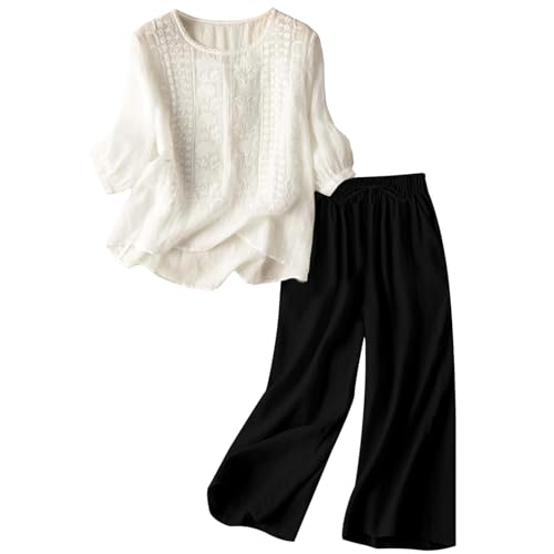 Ensemble d'été 2 pièces pour femme en lin vêtement bohème et chic pantalon fluide