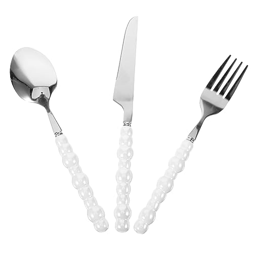 Cabilock 1Set Elegant Pearl Handle Stainless Steel for Home Dining for Weddings Birthdays and Formal Events Sturdy Dinnerware for Table Settings
