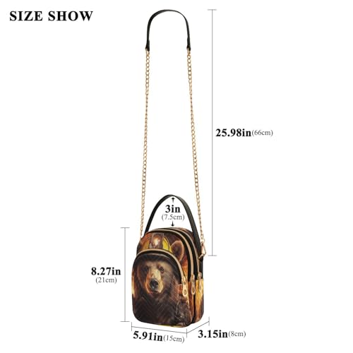 Brown Bear Wearing Firefighter Helmet Women Trendy Quilted Crossbody Bag Sling Bags Handbags with Chain Strap Travel Cross Body Cell Phone Purses Bags3