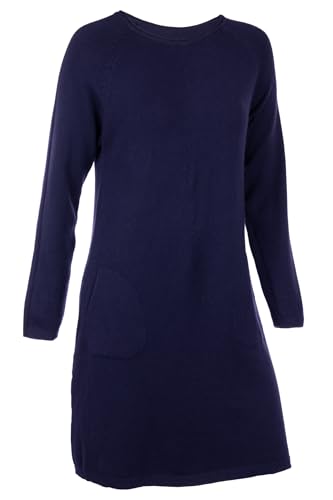 Cara Mia Elegantes Strickkleid aus Viskose Langarm Rundhals 40-44 one Size dunkelblau