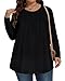 JOELLYUS Plus Size Tops for Women Fall Long Sleeve Shirts Casual Crew Neck Pleated Tunic Blouse Winter (Black, 3XL)