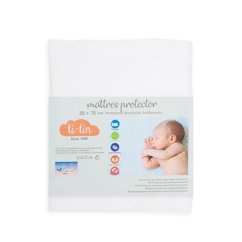 Protector Colchón Cuna 75x35 cm Impermeable y Transpirable en Rizo de Algodón Suave, Ajuste con Elásticos, Anti-Bacterias y Lavable