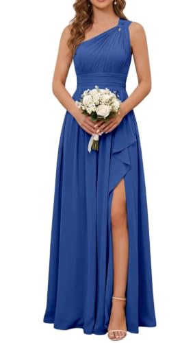 Robe de demoiselle d'honneur avec fente froncée en mousseline fluide