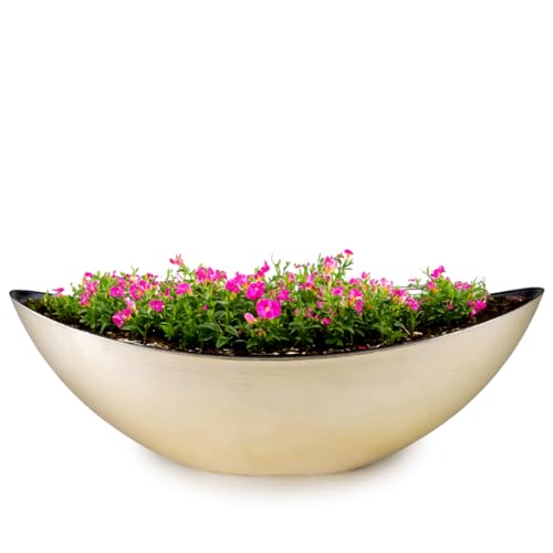 matches21 HOME & HOBBY Ovale Pflanzschale für draußen - große Schiff Deko-Schale in Champagner beige als Blumen-Topf Pflanztopf - 55 cm Jardiniere für Garten Balkon oder Friedhof als Grab-Schmuck