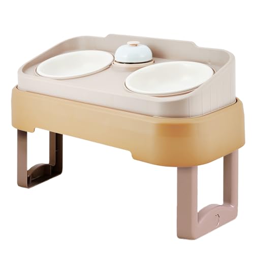 Pets Family(ペッツファミリー) 早食い防止 食器 犬 小型犬 猫 食器台 食器スタンド 高さ調節 ボウル2個 15度傾斜 フードボウル セラミック 食洗器対応 レンジ対応 フードテーブル ご飯台 ゆっくり食べる はやぐい防止皿 (ベージュ)