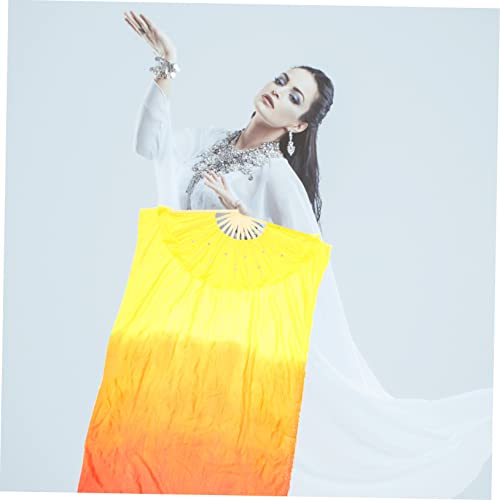 HOMSFOU 2pcs Decoration Holiday Fans Party Gradient Dancing Halloween Chinese Veil Yangko Lengthened Yellow Fan Performance Fanveil for Shown Wedding Artificial Folding As Hand - Image 2