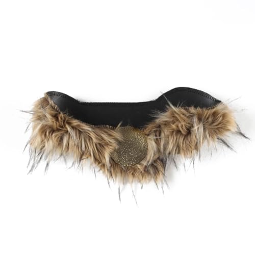 Punk Style PU Belt Brown Faux Fur Stitching Retro Belt Punk Rock Style Belt with Metal Buckle for Retro Fashion