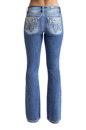 Miss Me Women's Bohemian Star Dreamcatcher Mid-Rise Bootcut Jeans