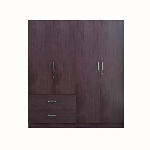 Image of VIKI Wardrobe | Wooden Almirah for 4 Door 2 Drawer with Shelves & Hanging Space Wardrobe (Dark Wenge - 40D x 160W x 180.8H) | 1 Year Warranty | Free Assembly
