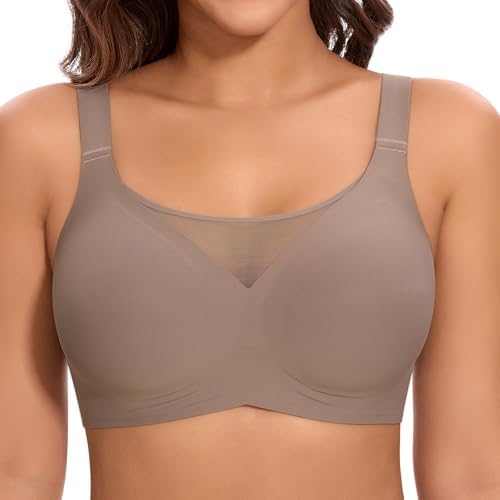 Jiuday BH Damen ohne Bügel Große Brüste Starker Halt Soft Jelly Bra Bügelloser Push Up Seitenträger BH Nahtloser Bequem T Shirt Gepolstert Mesh Bralette