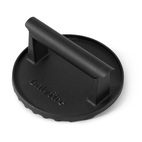 onlyfire Presse Burger en Fonte, Presse Steak Haché Smash Hamburger Rond de 15.2 cm, Professionnelle Accessoire pour Barbecue