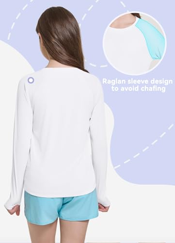 baleaf Girl's Rash Guard Swim Shirts Sun Shirt UV Long Sleeve Tops Quick Dry Lightweight UPF 50+ Clothing2