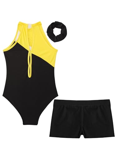 Kids Girls Shiny Ballet Dance Outfits Sleeveless Gymnastic Leotard with Shorts and Hair Band Tracksuit Unitards4