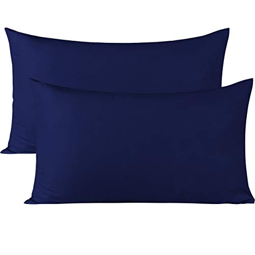 Safhome Navy Blue Toddler Travel Pillowcases 13 x 18 Inches Travel Pillowcases 800 Thread Count Egyptian Cotton Set of 2 Pillowcase with Zipper Closure Mini Pillow Cases for Sleeping