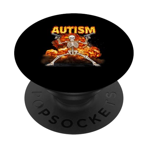 Fire Autism Squelette avec pistolets Meme Autistic Virgin PopSockets PopGrip Adhésif