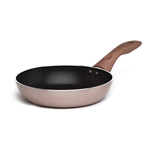 Cooking Light Cookware Dishwasher Safe, Scratch Resistant, With Easy Food Release Interior, Cool Touch Handle and Even Heating Base, 8 Inch Fry Pan, Rose Gold