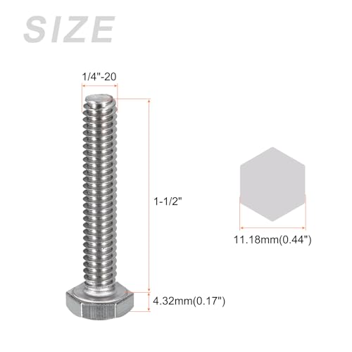 Image of METALLIXITY Hex Head Bolts (1 /4-20 x 1-1 /2 inch) 10Pcs, 304 Stainless Steel 18-8, Fully Threaded, External Hex Drive, Plain Finish, Hex Head Screw Bolt, Silver