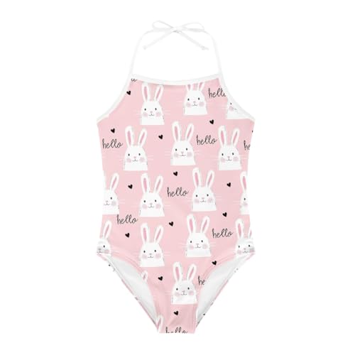 Image of KiuLoam Cute Bunny Rabbit Girls One-Piece Swimsuit Quick Dry Beach Swim Bathing Suit for 3-8 Years Little Girls