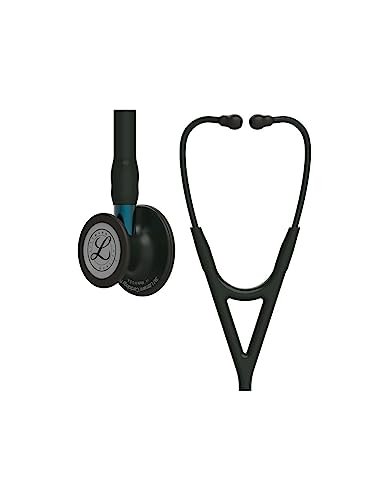 3M Littmann Cardiology IV Diagnostic Stethoscope, Black-Finish Chestpiece, Black Tube, Blue Stem and Black Headset, 69 cm, 6201