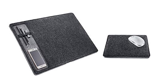 Image of House of Quirk Felt Desk Pad Laptop Keyboard Mouse Pad with Paper and Pen Pocket for Desktops (Dark Grey) 60x40cm