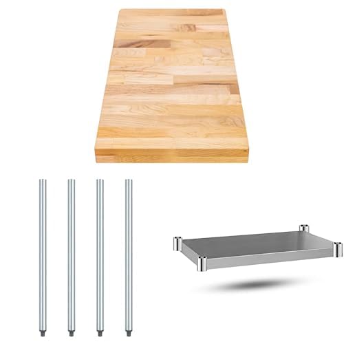 DuraSteel Butcher Block Counter Top - 24 x 12 Natural Maple Slab Work Bench Top for Kitchen, Side, Coffee, Kitchen Table - Optional Base Leg Units