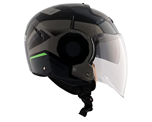 Image of Axor Striker Ultron ISI ECE DOT Certified Lightweight Open Face Dual Visor Helmet for Men and Women with Outer Clear Visor and Inner Smoke Sun Visor Black Grey(L)