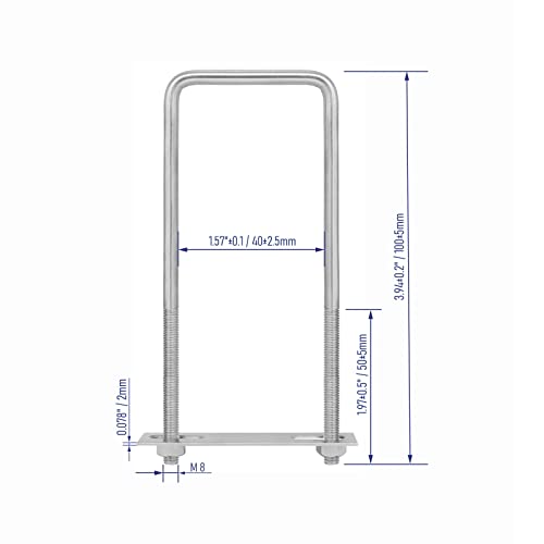 Image of 4 Sets 304 Stainless Steel Square U-Bolts 1.57 inch(40mm) Inner Width, 3.94 inch(100mm) Length Stainless M8 with Nuts, Frame Plate, Accessories for Automobiles Trailer, Boat Trailer Industrial Parts