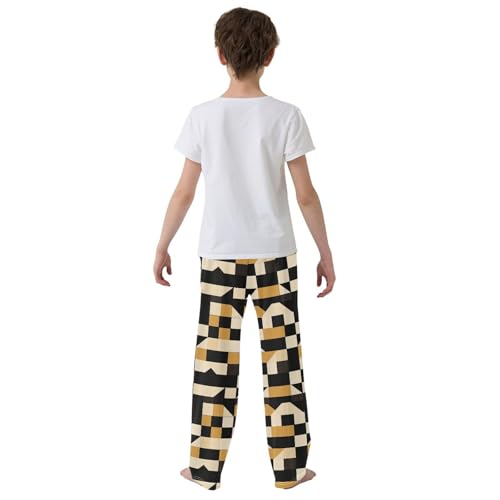 Boys' Pants Irregular Yellow Black Checkerboard Long Bottoms Jogger Pants Elastic Waist Trousers with Pockets S-XL3