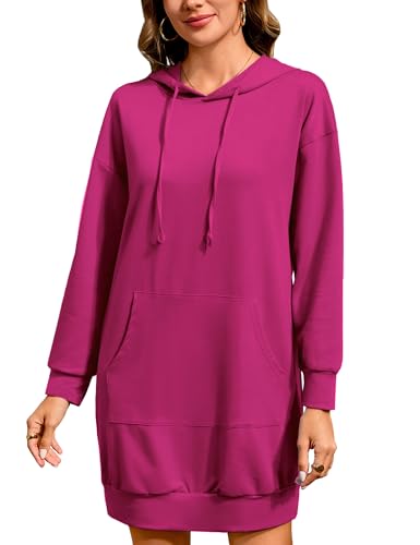 Quenteen Women Hoodies Dress Hooded Sweatshirts Dress Casual Long Sleeve Tunic Oversized Sweatshirts with Pocket