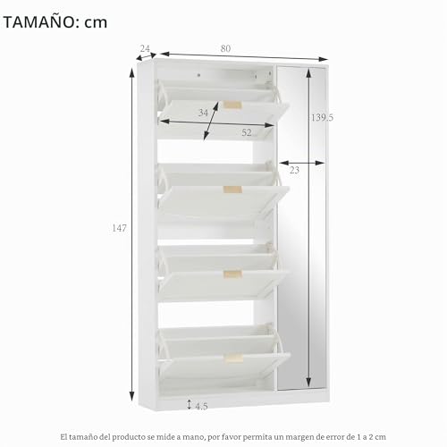 Zapatero de pasillo blanco con espejo ideal para entradas estrechas 8