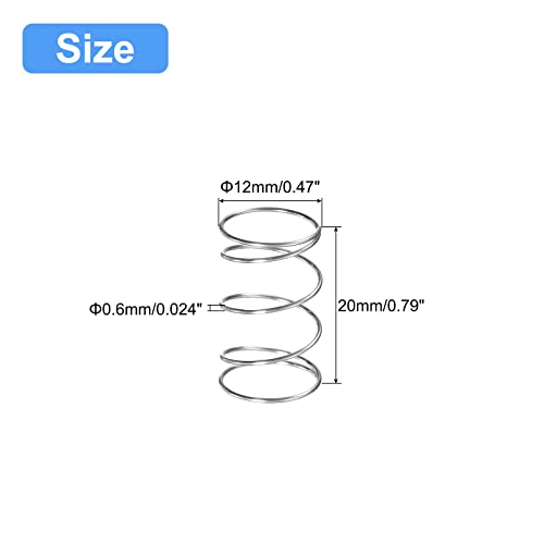 QUARKZMAN 5Stk Druckfeder Druckfedern 304 Edelstahl Feder Federn Zugfeder Zugfedern Spring 12mm AD 0.6mm Draht Größe 20mm Frei Länge Spiralfeder Spiralfedern Sprungfeder Stahlfeder Silber