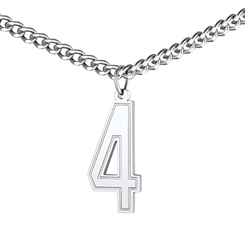 FindChic Sports Jersey Number 0 to 9 Necklaces for Men Boys Stainless Steel/ 18K Gold Plated/Black Custom 00-999 2/3 Digits Number Pendant Personalized Jewelry, with Gift Box number 4 Stainl