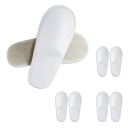 Disposable Slippers for Guest, (4 Pairs) Spa Hotel House Slippers for Shoeless Home Bulk Indoor Slippers for Women Men Pantuflas Desechables Para Invitados White