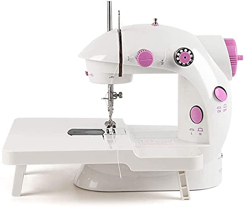 Mini Sewing Machine for Beginner with Extension Table, Portable Sewing Machine Small Double Threads and Two Speed Multi-function Mending Machine with Foot Pedal for Kids, Women, Pink (1)