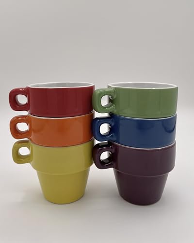 Image of gypsy color 3 oz Espresso Stacking Mug Set with Metal Stand, Set of 6