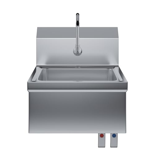 Image of Hands-Free Wall-Mounted Stainless Steel Hand Sink, 17 in x 15 in, with Double Knee Valves and Faucet