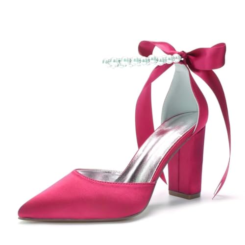 Image of Pearl Wedding Shoes for Bride Chunky Heel Poined Toe Wedding Block Heels Prom Evening Pumps