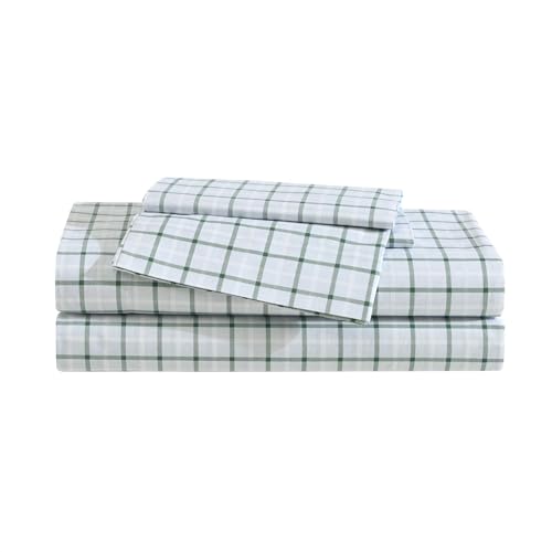 Image of Eddie Bauer - Queen Sheet Set with Fitted Sheet & Pillowcases, 100% Cotton Percale Bedding, Crisp & Cool, Deep Pocket, Classic Tattersall Plaid