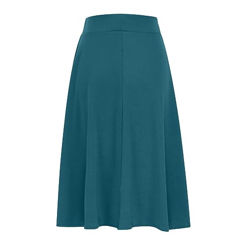 Women's Solid Color A-Line Skirts Elastic High Waist Flare Work Midi Skirts Knee Length Stretchy Skirts Dress3