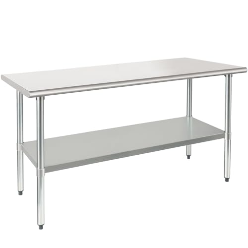 Image of HARDURA Stainless Steel Table 30X60 Inches with Undershelf and Galvanized Legs NSF Heavy Duty Commercial Prep Work Table for Restaurant Kitchen Home and Hotel