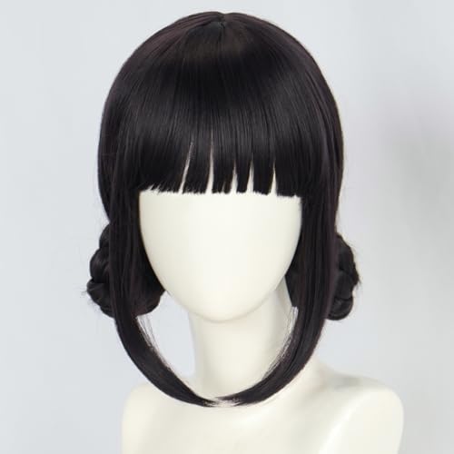 Black Flat Bangs Wig for Women Halloween Cosplay Costume Wig