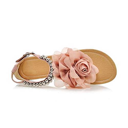 Zbyy Womens Sandals Flats Flower Flat Flip Flops Boho Sandal With Ajustable Buckle Gladiator Summer Beach Dress Sandals #TOP4