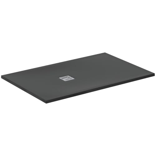 Ideal Standard - Ultra Flat S+, Plato de ducha rectangular ultrafino de resina efecto piedra, 140 x 90 cm, Ideal Solid, desagüe lado corto, negro
