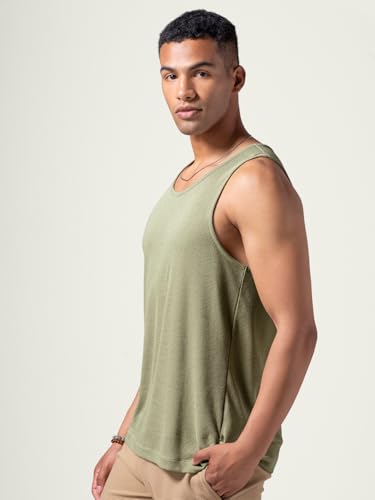 Image of DAMENSCH Relaxed Fit Cotton Rich Blend Waffle Texture Anti- Bacterial Super Premium Solid Tank Top Gym T Shirts for Men Pack of 1