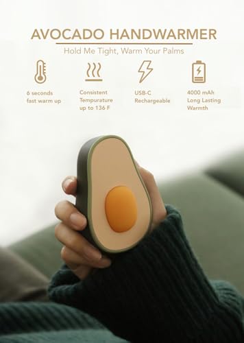 DesignNest Avocado Hadwarmer USB-C Rechargeable 4000 mAh Battery Electric Hand Warmer with USB Cable, Silicon Botton Reusable Portable Pocket Hand Heater Indoor Outdoor Gifts -  DH0198/HANDWM