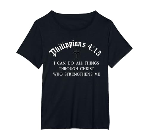 Philippians 4:13 Christian Bible Verse Religious T-Shirt, Women's Plus, Black, 6X