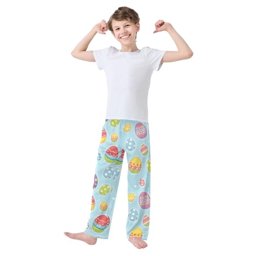 ZZXXB Colorful Eggs Print Boys Long Pants Soft Trousers Elastic Waist Kids Lounge Bottoms with Pockets S-XL2