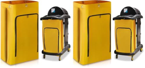 Image of Meanplan 2 Pack Cleaning Cart Bag Zippered Front Replacement Janitorial Cart Thick Bag Large Capacity Commercial Cleaning Bags for Housekeeping Carts, Yellow (33 x 16.8 x 10.5 Inch)