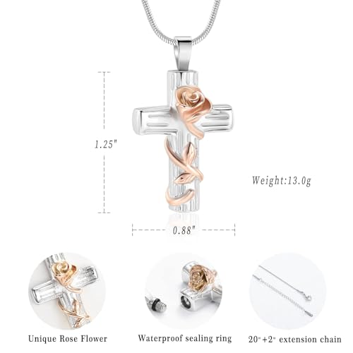 Rose Flower Cremation Jewelry for Ashes Pendant - Rose Flower Cross Urn Necklace with Mini Keepsake Urn Memorial Ash Jewelry - Image 2