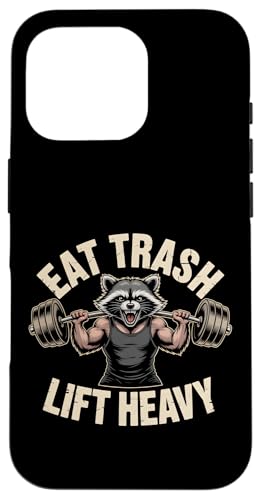 Eat Trash Lift ヘビーアライグマ ジム ユーモア フィットネスデザイン スマホケース iPhone 16 Pro 用